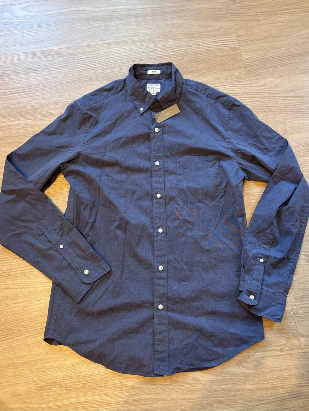 NWT J Crew Men’s M Organic Cotton Slim Fit Elastane Button Down Blue
